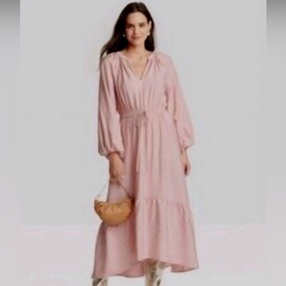 A New Day Women's Balloon Long Sleeve Tiered Midi Dress Pink Size 1X